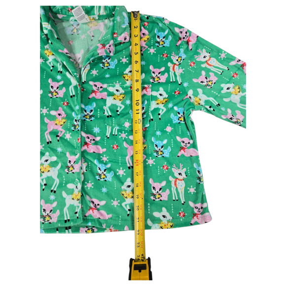 Holiday Time Wom LG Vtg MCM Inspired Reindeer Christmas Pajama PJ Set Velour EUC - Picture 8 of 9